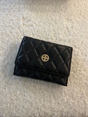 Black Quilted Compact Wallet with Diamond Stitch